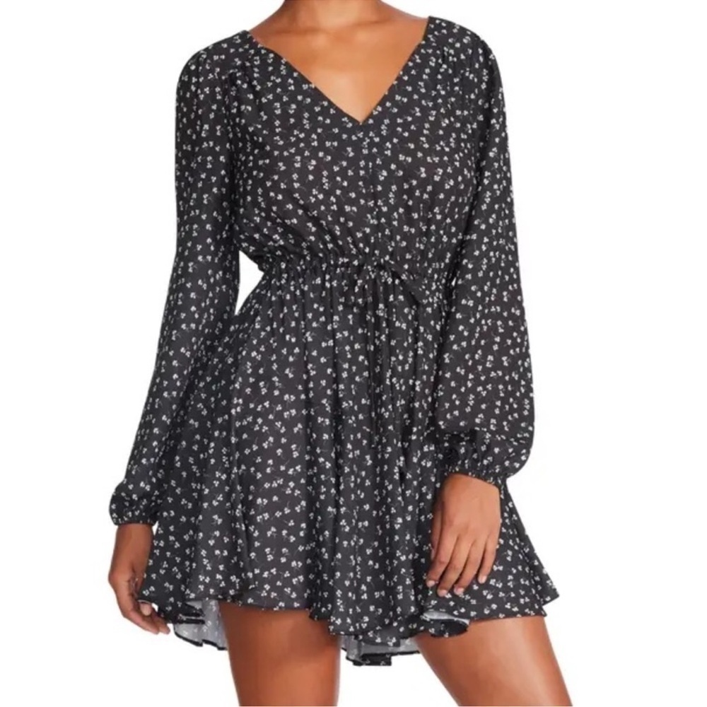 Steve Madden Kara Floral Long Sleeve MiniDress in Black Size Small